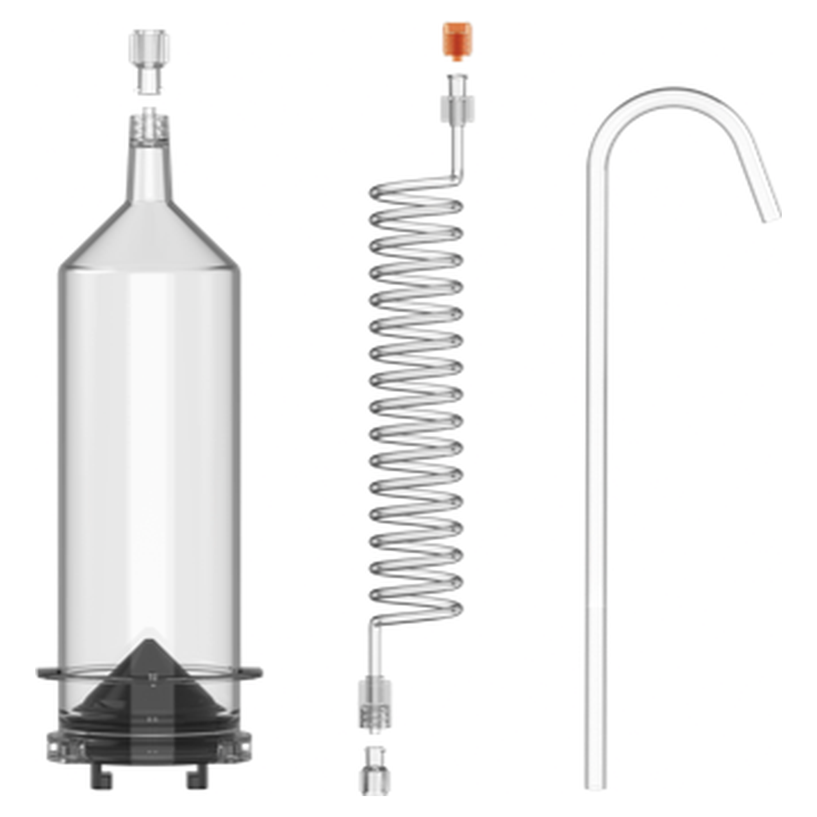 Contrast syringe kit contents for the Medrad EnVision and Vistron CT injector: 1 x 200 mL syringe, 60 inch coiled tube, fill tube
