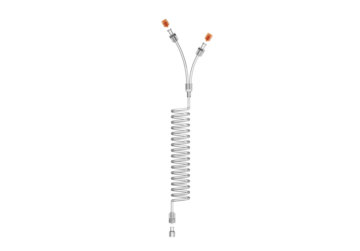 MRI injector Y-line tubing, 96 inch coiled, two check valves