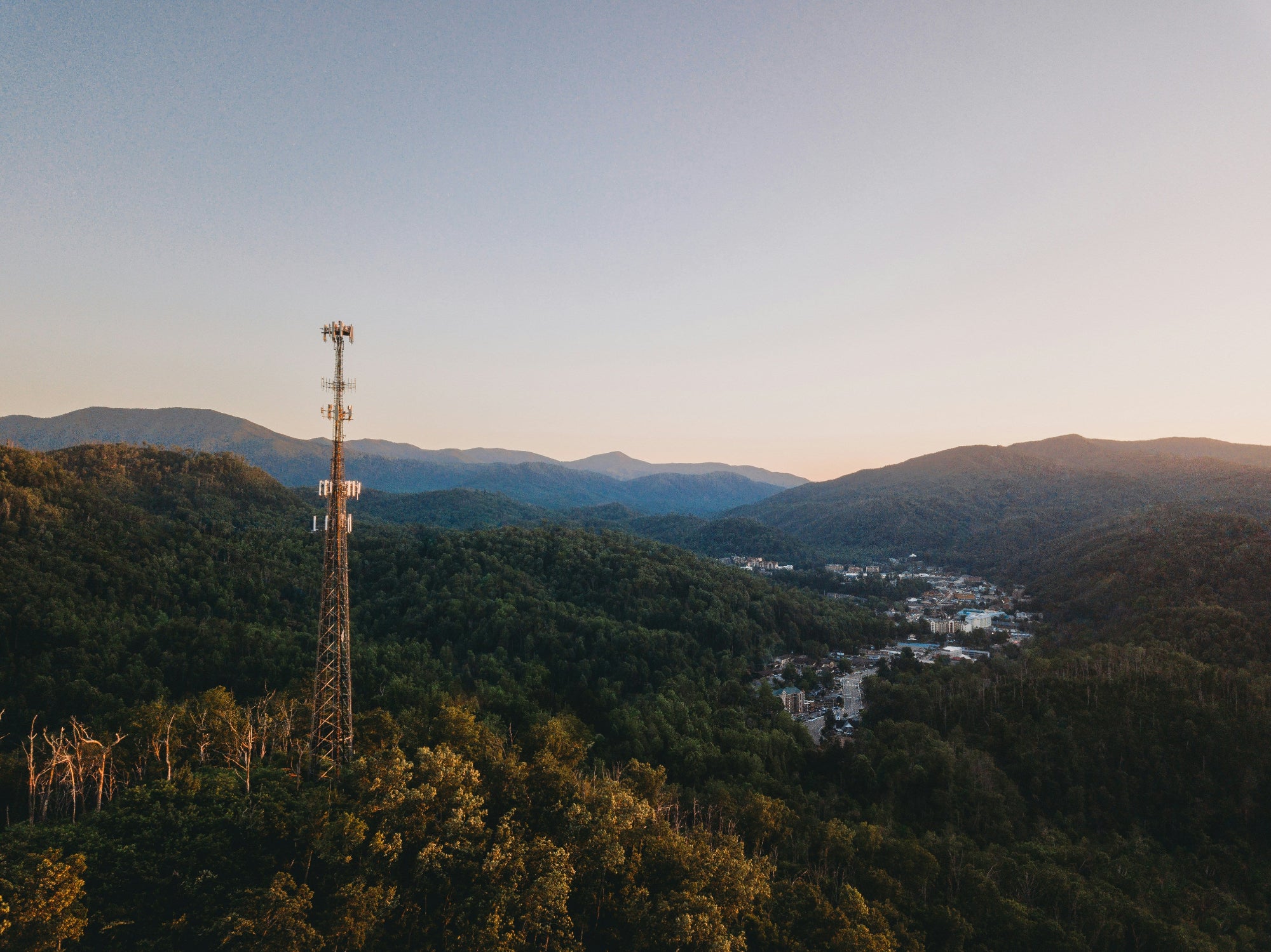 Great Smoky Mountains and Tennessee valley town at sunset — FDM Enterprises MRI CT and injector repair service coverage across Tennessee