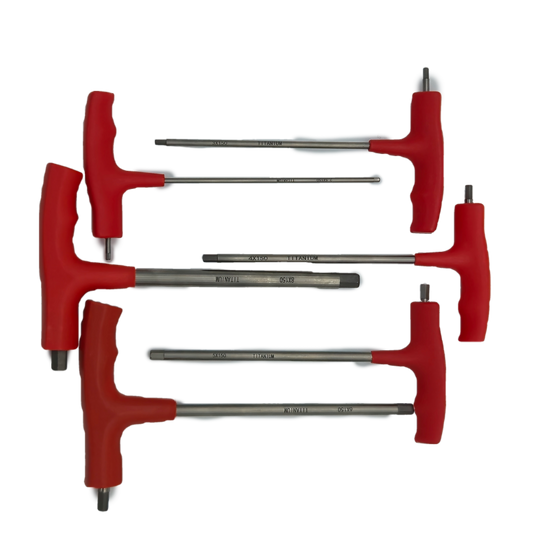 MRI-safe T-handle titanium allen key set metric 6 piece with red handles - non-magnetic non-ferrous hex keys by FDM Enterprises