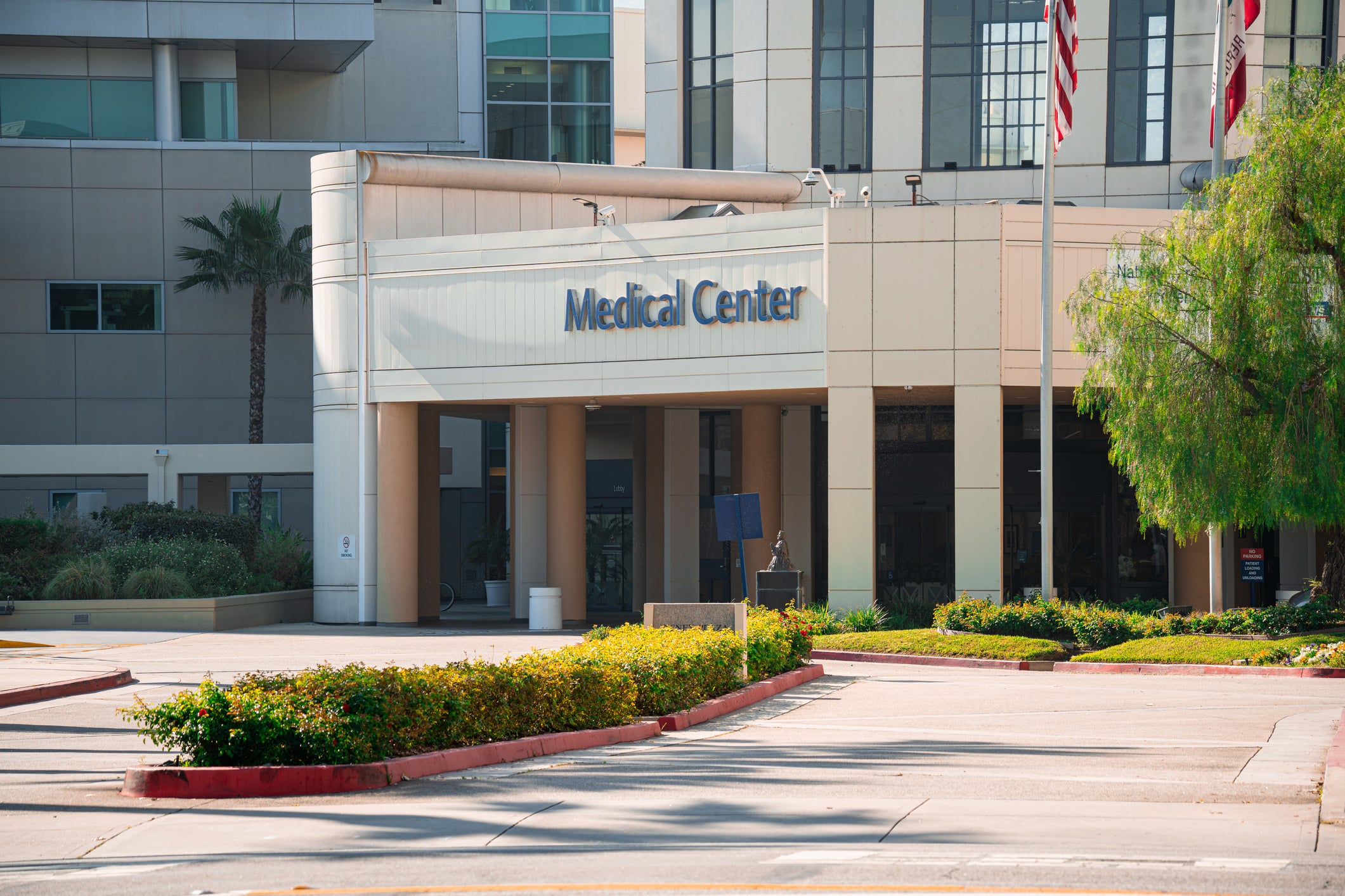 Hospital medical center building entrance for diagnostic imaging services