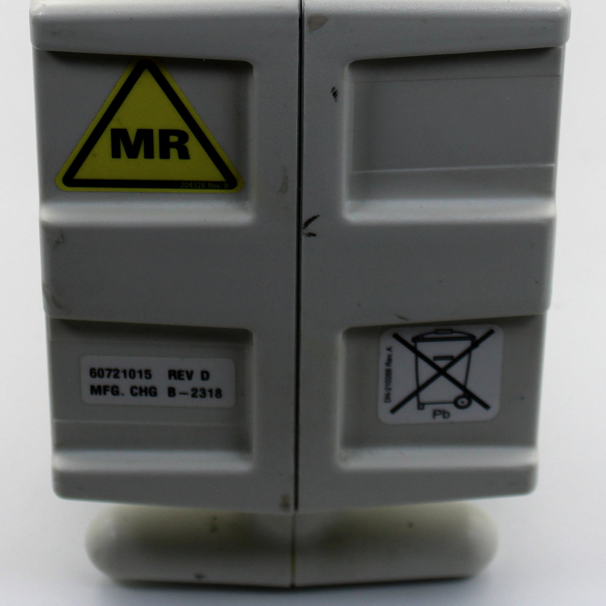 Part number sticker 60721015 on the handle end of a Spectris Solaris EP battery pack
